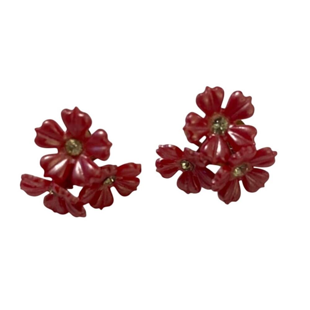 Vintage Earrings Clip‎ On Pink Boquete Stud Antique Earrings Whimsical Romantic